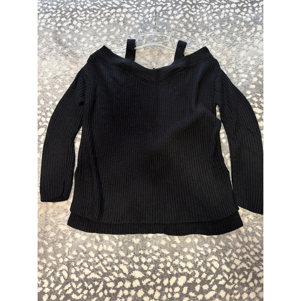 Maurices Womens Black Cold Shoulder Ribbed Knit V-Neck Sweater S Wool